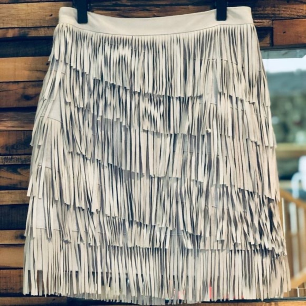 Real Suede Fringe Skirt. White House Black Market